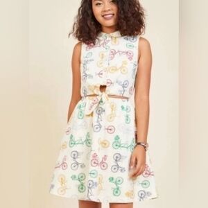 Modcloth colorful bicycle tie button up dress S